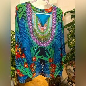 Hannah blue floral blouse size 3X